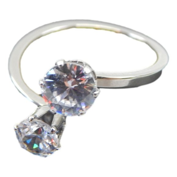 Silver Toned Forever One  Engagement Ring Alternative Size - Picture 1 of 5